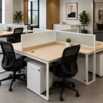 Bureau Open Space 4 Postes avec Cloisons Séparatrices