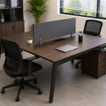 Bureau Double 2 Postes Face-à-Face avec Cloison Séparatrice