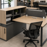 Bureau Individuel avec Retour, Rangement Intégré et Cloison Séparatrice