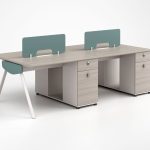 Bureau Open Space 4 Postes avec Cloisons Séparatrices et Caissons de Rangement