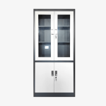 Armoire métallique de bureau gris et blanc avec portes vitrées