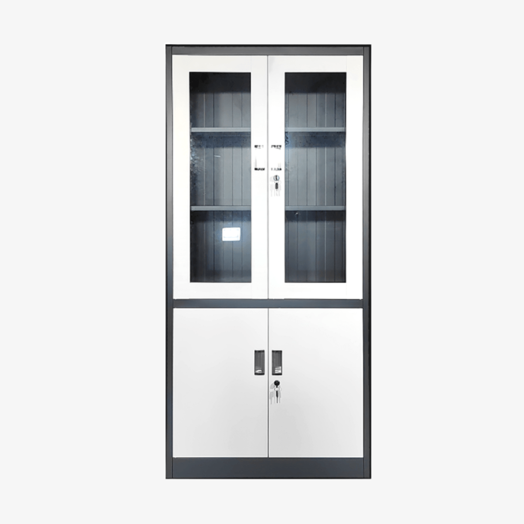 armoire-metallique-de-bureau-gris-et-blanc-avec-portes-vitrees.png Armoire métallique de bureau gris et blanc avec portes vitrées – Image 1