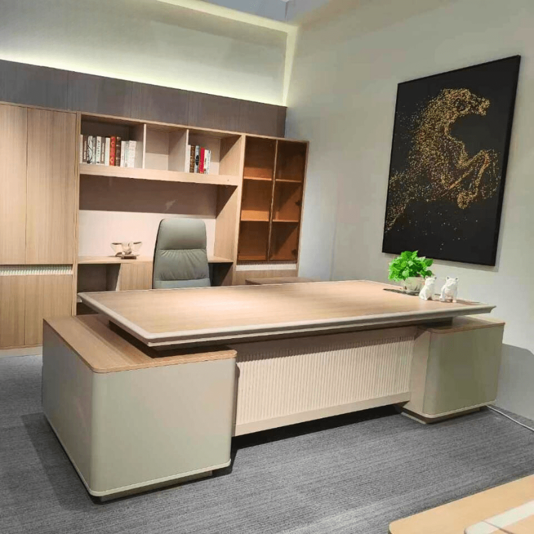 bureau-de-direction-bois-clair-avec-rangements-elegants-pour-espace-professionnel.png Bureau de direction bois clair avec rangements élégants pour espace professionnel – Image 1