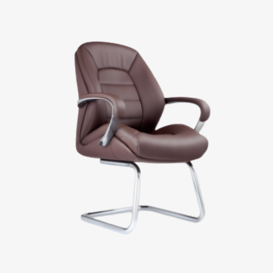 chaise-de-bureau-pour-visiteurs-en-cuir-marron-avec-pietement-chrome.png Chaise de bureau pour visiteurs en cuir marron avec piètement chromé. – Image 1