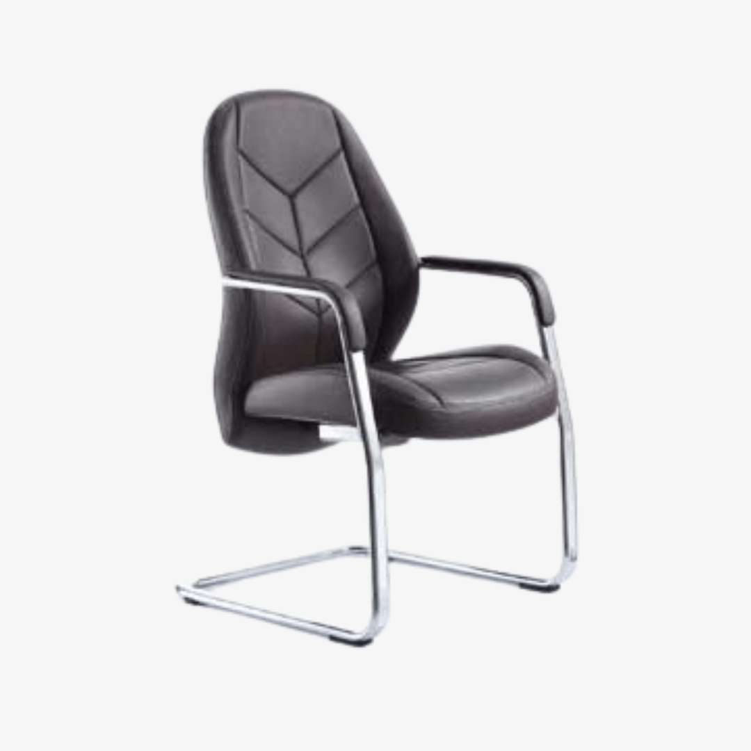 chaise-visiteur-design-en-cuir-noir-avec-armature-luge-chrome.png Chaise visiteur design en cuir noir avec armature luge chrome – Image 1