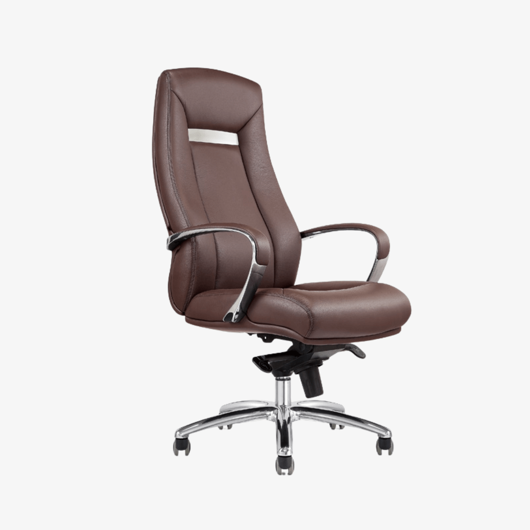 fauteuil-de-direction-cuir-marron-avec-dossier-haut-et-lignes-arrondies.png Fauteuil de direction cuir avec dossier haut et lignes arrondies – Image 1